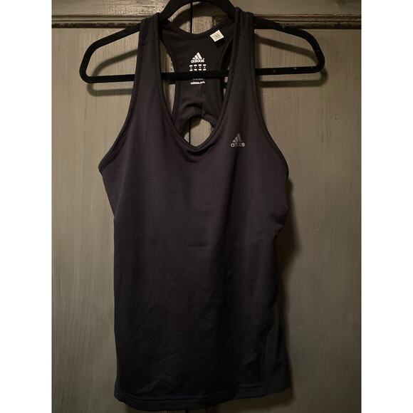 adidas Tops - Adidas black white stripe workout tank yoga gym Large L Running Built In Bra